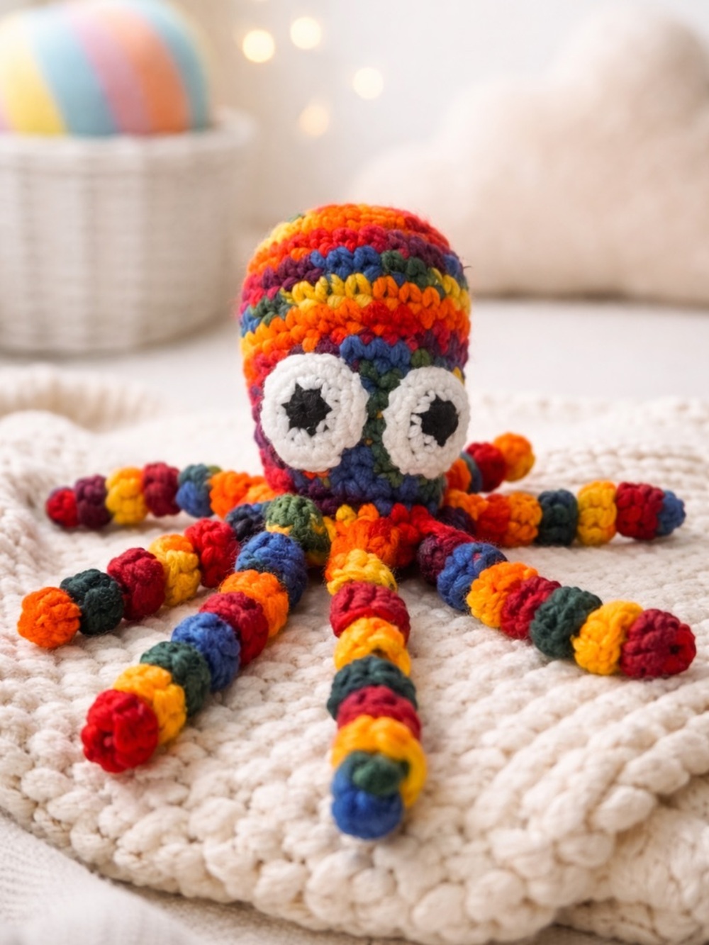 Handmade Crochet Octopus Plush Rainbow Knit Toy Stuffed Animal Colorful Boho